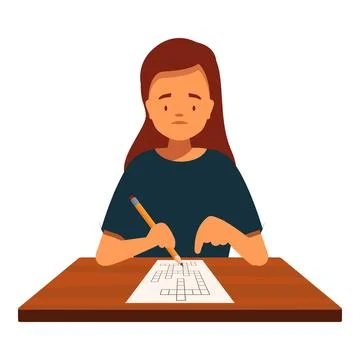 Focused student solving crossword puzzle at desk 스톡 일러스트