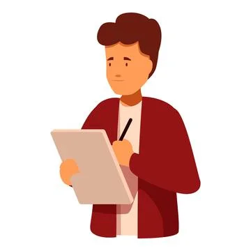 Focused student taking notes on tablet with pen during lecture or class Stock Illustration