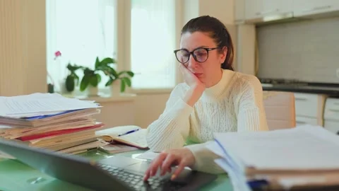 Focused Student Working Diligently on Assignments at Home Stock Footage 327905645