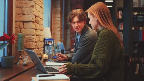 Focused Study Pair in Cozy Workspace Stock Footage 274071599