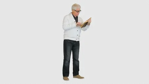 Focused stylish old man reading a book, Alpha Channel Stock-Footage 155892131
