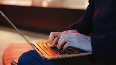 Focused Typing: Close-Up of man's Hands on Keyboard Stock Footage 253143578