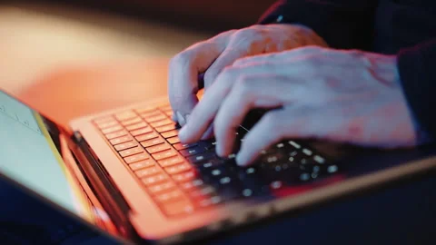 Focused Typing: Close-Up of man's Hands on Keyboard Stock Footage 253222294