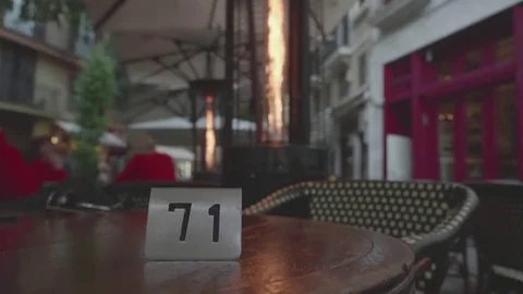 Focused veiw of number on table and blurred view of heating equipment in street Stock Footage 83876481