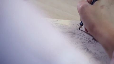 Focused view of drawing in process. Up view of artwork. Stock Footage 130122416