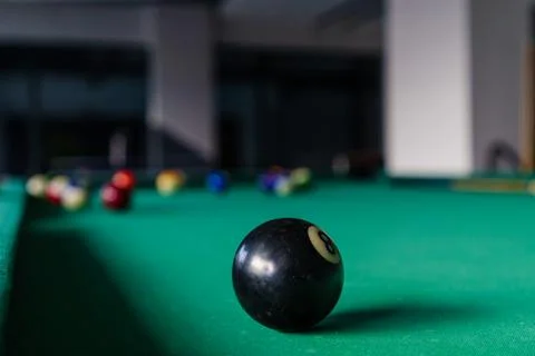 Focused View of a Pool Table with an Eight Ball.. Stock Photos