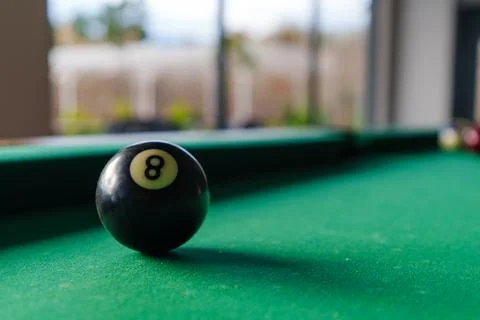 Focused View of a Pool Table with an Eight Ball.. Stock Photos