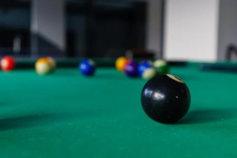 Focused View of a Pool Table with an Eight Ball.. Stock Photos