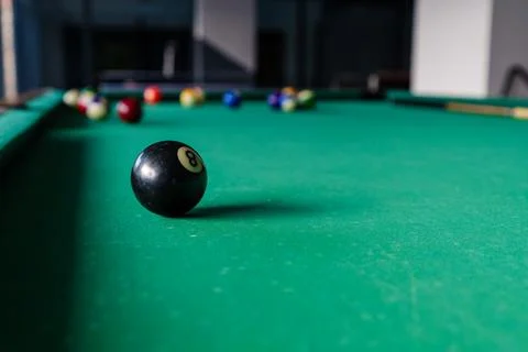 Focused View of a Pool Table with an Eight Ball.. Stock Photos