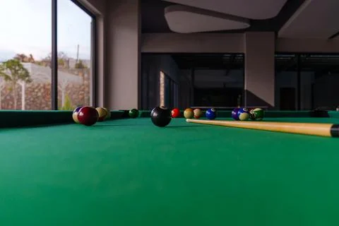 Focused View of a Pool Table with an Eight Ball.. Stock Photos