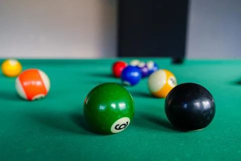 Focused View of a Pool Table with an Eight Ball.. Stock Photos