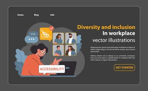 Focused woman at computer emphasizing accessibility. Flat vector illustration 스톡 일러스트