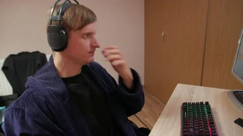 Focused Young Man Playing Video Games Stock Footage 142353735