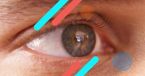 Focusing human eye showing hazel iris with bright rect reflection, sclera, Stock Photos