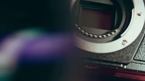 Focusing lens of digital camera. The Lens Of The Camera. Close-Up. Camera Focus Stock Footage 232482694