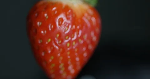 Focusing On Roating Ripe Red Fresh Strawberry Being Held Up To Camera Stock Footage 114028046