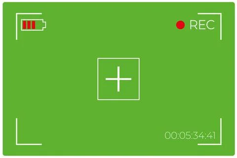 Focusing screen of the camera. Viewfinder camera recording.Green screen. Stock Illustration