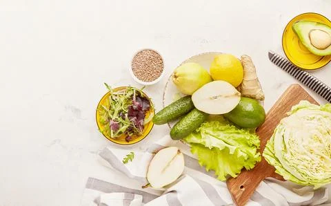 Fodmap Mediterranean diet flat lay. Healthy low fodmap ingredients - vegetables Stock Photos