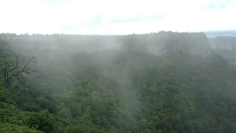 Fog after rain in forest and mountains at Mangup Kale - Crimea , Russia Stock Footage 73765945