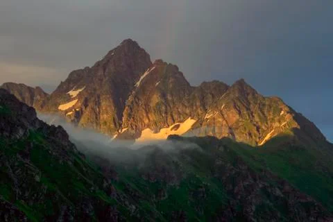 Fog and cloud mountain valley landscape. Panorama Stock Photos