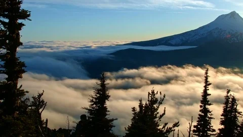 Fog and clouds by mountain Inversion Mt. Hood Oregon Cascades 12 Stock Footage 81687671