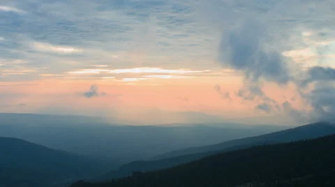 Fog and clouds in the mountains an sunset Stock Footage 41233418