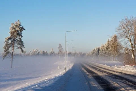 Fog and ice on the road Stock Photos
