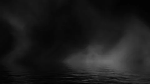 Fog and mist effect on black background. Coastal smoke on the shore. Reflecti Illustrazione stock