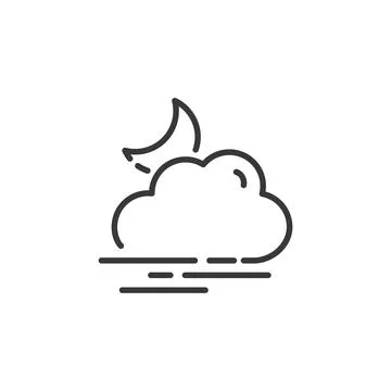 Fog and moon thin line icon. Isolated weather vector illustration Stock Illustration