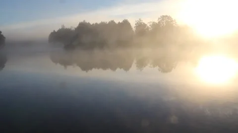 Fog and sun  on the river Stock Footage 29153617