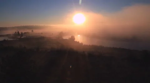 Fog and sun on the river Stock Footage 65190493