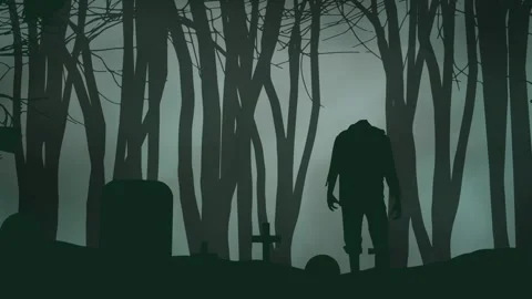 Fog and Zombie Shadows Over Haunted Forest Farm Stock Footage 316768384
