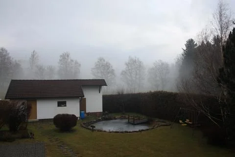 Fog in Austria. House Stock Photos