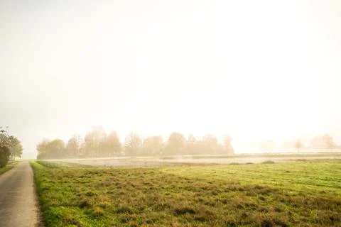 Fog in autumn over fields Stock Photos