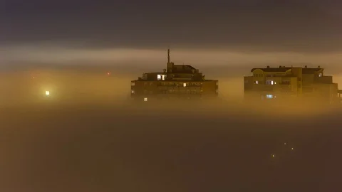 Fog between buildings Stock Footage 122595869