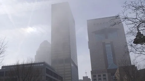 Fog with city skyline timelapse Stock Footage 76330318