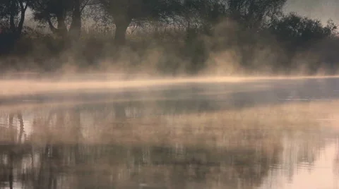 The fog (clouds) above river (lake), morning Stock Footage 41793821
