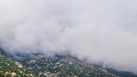Fog clouds moving timelapse time lapse, mountain cliff, Magganitis Ikaria Greece Stock Footage 271311112