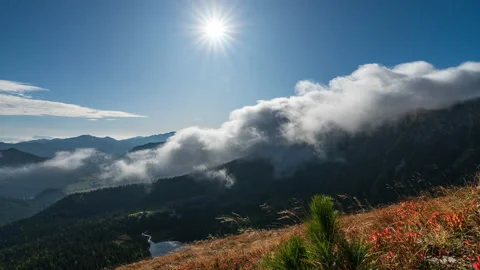 Fog coming over a mountain timelapse 2 Stock Footage 171240217