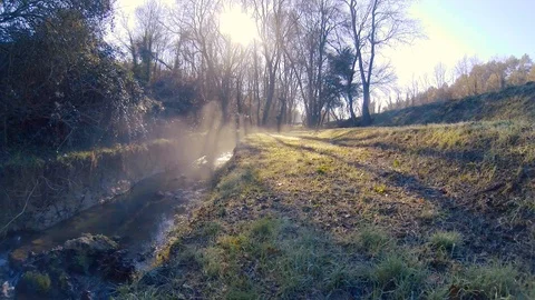 Fog coming from the river below Stock Footage 103573151