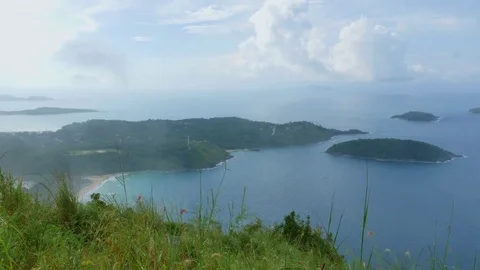 Fog cover Nai Harn beach Stock Footage