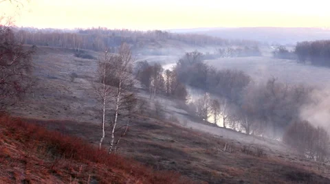 Fog creeps over Osetr river, Russia Stock Footage 61887374