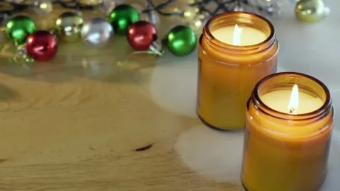 Fog Dissipating Beside Burning Candles Christmas Scene Stock Footage 345292520
