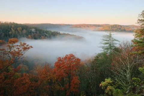 Fog filled valley Stock Photos