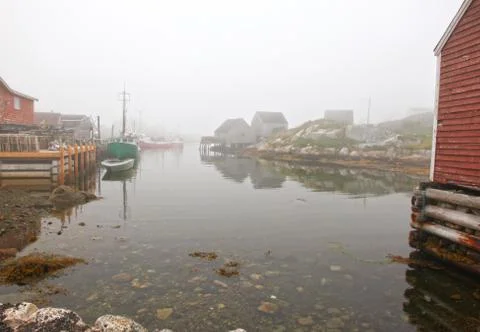 Fog in a harbour Stock Photos