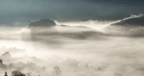 Fog on the hills Stock Footage 168169432