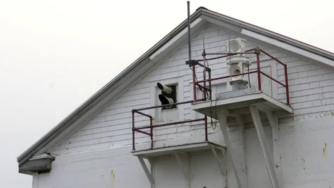 Fog Horn and Sensor on a Lighthouse Building in Bay of Fundy. Stock Footage 77243826