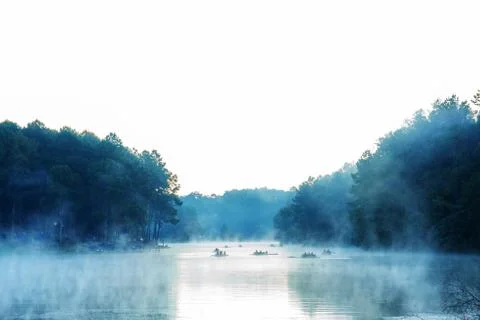 Fog on lake in winter. Stock Photos