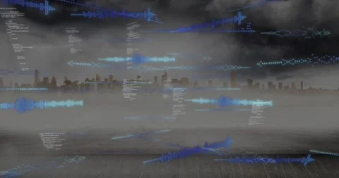 Fog lifting triggers waveforms flickering and intensifying above wood platform Vidéo 317185638