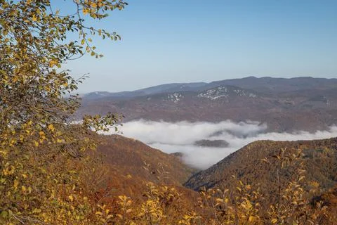 Fog in the middle of a mountain Stock Photos